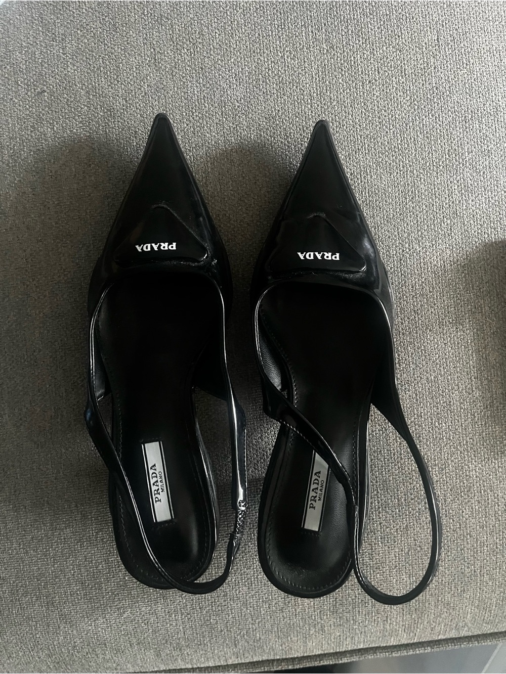 Prada Black Patent Leather Pointed Slingback Mules